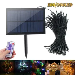 100LED / 200 LED Güneş Işık Dize Upgraded Güneş Paneli Uzaktan Bahçe ile Noel Ağacı Masal Festivali Aydınlatma Decora Y200603