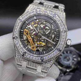 Wysokiej jakości pełny diament hip hop zegarki lód diamentowe zegarki Hollow Fashion Watch Silver ze stali nierdzewnej 42mm automatyczne