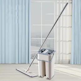 Set Automatic And Bucket 360 Degree Hand Washing Flat Wooden Floor Dust Push Mop Home Cleaning T200628