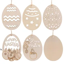 Wood Products Easter Decoration Egg Pendant Family Party Props Home Decoration Children's Hand Painted Wood Chip RRB13420