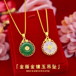 Koreanska mode 14k guld halsband hängsmycke ingen kedja kvinnors jade hängsmycke sten grön smaragd ädelsten smycken fest födelsedagspresent Q0531