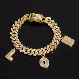 Hotsale Hip Hop Custom Name Letter Bracelet 12mm 8inch Cuban Bracelet with Ice Out Bling Crystal Rhinestone Letter Bracelet for Men Women