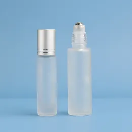 10ml elegant frost glasrulle på eteriska oljor Parfymflaskor med rostfritt stål rullboll