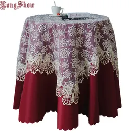 LongShow Romantic European Style Beige Chrysanthemum Pure Organza Lace Trim Embroidered Tablecloth Wedding Decoration T200707