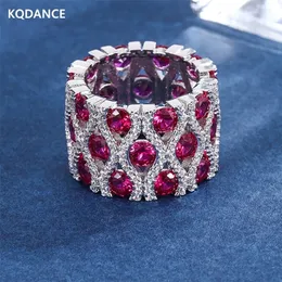 KQDANCE stworzony przez kobietę szmaragdowy tanzanit pierścionek z rubinem z niebieskim/czerwonym kamieniem 18K białe pozłacane pierścionki biżuteria Trend 220212