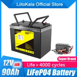 Liitokala 12.8V 90Ah Lifepo4 전원 은행 90000mAh 배터리 팩 딥 4000 사이클 보트 트롤링 모터 RV 캠프 용 BMS 캠프 오프로드 오프 그리드 태양풍