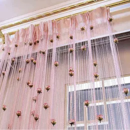 Flower Rose Romantic Pastoral Line Curtain Living Room Divider String Curtains Store Decoration 220122