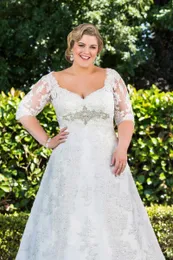 Plus Size A Line Bridal Gowns With Sleeves: Elegant Lace Wedding