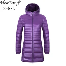 Brand NewBang 6XL 7XL 8XL PLUS Размер вниз пальто Женская длинная зимняя ультра светлая куртка женщины с капюшоном перья с капюшоном теплые пальто 201102