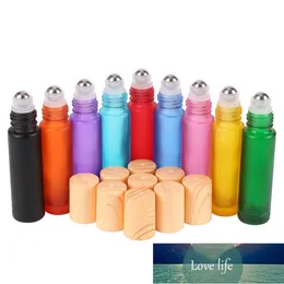 24 unids/lote 10ml rollo de vidrio esmerilado en botellas con bola de rodillo de acero inoxidable para botellas recargables de Perfume de aceites esenciales