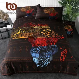 BeddingOutlet mapa africano conjunto de cama king size tamanho geométrico edredão capa retro têxtil têxtil antiga roupa de cama 3-piece rainha 201113