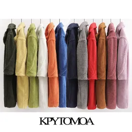 Vintage elegante grosso quente faux peles casaco jaqueta casaco mulheres moda manga longa bolsos inverno feminino outerwear chique tops 201212