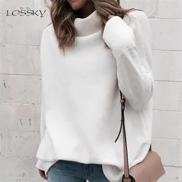 Lossky manica lunga autunno inverno maglione donna bianco lavorato a maglia maglioni pullover maglione moda 2020 maglione a collo alto femminile LJ200815