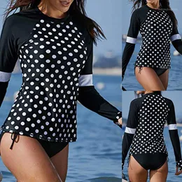 サロンドットプリント女性の日焼け防止UVサーフトップ長袖の水泳シャツ