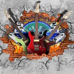 Photo Wallpaper Personalized Customization 3D Stereo Guitar Rock Brick Wall KTV Bar Restaurant Modern Vintage Mural Wall Papers