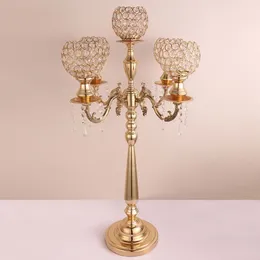 5 Arms Akrylowe Candelabras Metalowa Świeca Posiadacze z Crystal Wisiorek Wedding Table Droga Centerpiece