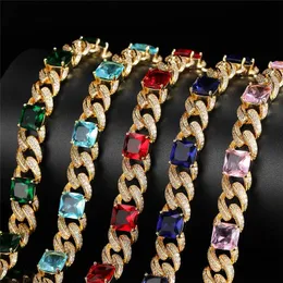 12mm 16/18/20inch Yellow Gold Plated Ice Out CZ Cuban Chain Necklace for Men Women Jewelry