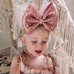 2020 niemowląt niemowląt Dziewczyny Cekiny Bowknot Zespoły do ​​włosów Pałąk Cekiny Naklejki Glitter Bow Dzieci Baby Princess Headwraps