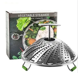 Rostfritt stål Steaming Basket Köksredskap Ny Folding Mesh Mat Vegetabiliska Äggfat Korgar Spisar Steamer Expanderbara Pannen FHL341-WY1659