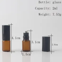 50pcs/Lot 1ml Amber Aluminum Roller Ball Perfume Bottle Empty Roll-on Glass Bottle
