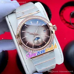 Nytt datum Mens Watch Automatisk Blå / Grön / Brown Ring Rose Gold Diamond Case Rostfritt Stål Klockor TimeZoneWatch E411A3