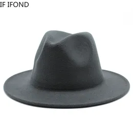 61 cm All-Maç Sonbahar Kış Geniş Brim Fedora Şapka Katı Renk Yün Erkekler Için Keçe Şapka Panama Parti Trilby Kilisesi Şapkalar Q1216 Y0910
