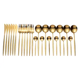 SPKLIFEY Posate d'oro 24 pezzi Set di posate d'oro Set di stoviglie in acciaio inossidabile Set di cucchiai Set da tavola Forchette Coltelli Cucchiai Nuovo 201116