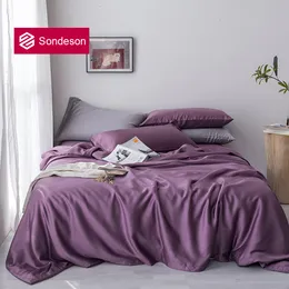 Sondeson New 100% seta Noble Purple Bedding Set Silk Healthy Double Queen King Copripiumino Lamiera piatta Federa Copripiumino T200706