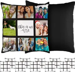 Sublimations-Kissenbezug mit leerem Panel, 40,6 x 40,6 cm, DIY-Kissenbezug aus Polyester, 9 Foto-Panel-Überwurf-Kissenbezug zum Bedrucken von Sofa, Couch, ohne Kisseneinlage