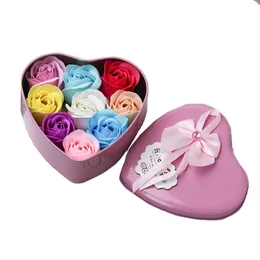 Romantic Soap Flower Gift Box Party Favor 9 Roses Flowers Scented Bath Body Petal Foam Artificial Flower Valentines Day Gifts