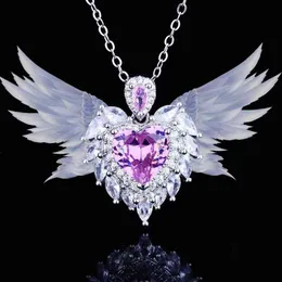 925 Srebrny Moda Luksusowy Temperament Design Angel Wing Symulowany Naszyjnik Serca Aquamarine Dla Kobiet Fine Jewelry Hurt