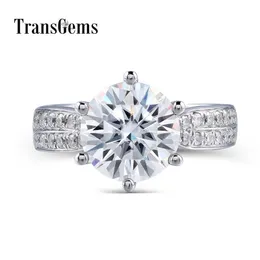 Transgems 솔리드 14K 585 화이트 골드 센터 3CT 9mm F 컬러 Moissanites 약혼 결혼 반지 여성을위한 악센트 매일 착용 Y200620