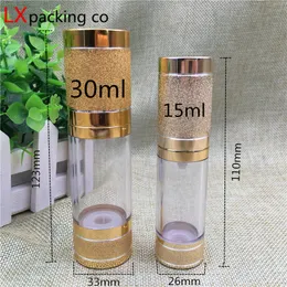 Free Shipping 30ml New Style Gold plastic Vacuum Pump Lucency Packaging Bottle Lotion Shampoo Cream Empty Cosmetic Containers