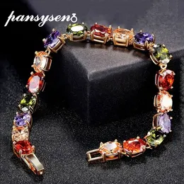 PANSYSEN 18CM Charms Ruby Amethyst Peridot Gemstone 925 Sterling Silver Jewelry Bracelets for Women Fashion Bracelet Party Gifts CX200612