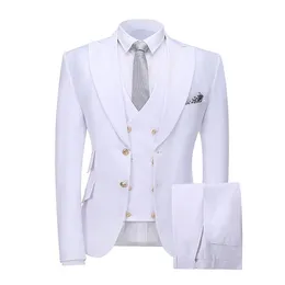 Горячий продавать Groomsmen Пик нагрудные Groom Tuxedos Белый Мужские костюмы Свадебные / Пром / Dinner Best Man Blazer (куртка + штаны + Tie + Vest) K735