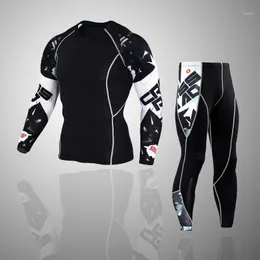 Herrspårar 2021 MMA Compression Men's Long Sleeves T-shirts Union Suit Rashgard Kit Klädtoppar TEES 1