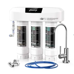 Frizzlife Under Sink Water Filter System with Brushed Nickel Faucet SP99-NEW NSF 42&53 Certified 3-Stage 0.5 Micron Removes 99.99% Lead Chlorine Chloramine