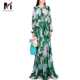 Nowa hortensja startowa Kwiatowa sukienka Kobiety Zielone liście kwiat Diamentowe guziki Diamentowe sukienki szyfonowe 201204