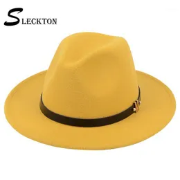Chapéus de aba mesquinha Fedoras de moda Slekkton para mulheres Casual Girl Panamá Jazz Cap Ladies Woolen Top Hat Men Bowler Unisex Gorras S10791