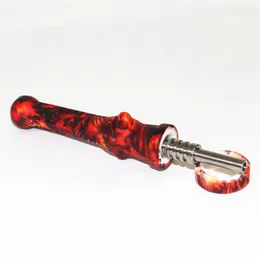 smoking Silicon Nectar Pipe Equipped with 14mm Titanium Tip Concentrate Dab Straw Silicone Oil Rigs glass ashcatcher