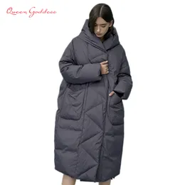 Capispalla invernale e autunnale Donna White Duck X-Long Down Warm Jacket in Hooded Fashion Cocoon Parka Plus Size 7XL Design 210204