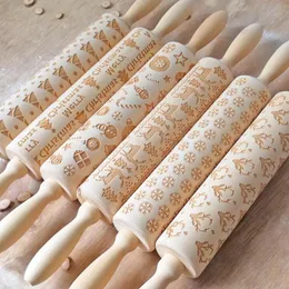 2020 Boże Narodzenie Rolling Pin Laser Drewniane Christmas Embossing Rolling Pin Ducha Pieczenia Ciasto Narzędzie Domowe Dekoracje świąteczne