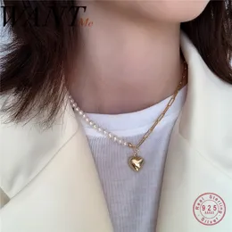 Wantme Luxury Real 925スターリングシルバー淡水パールラブハートペンダントキューバチェーンネックレス女性パンクゴシックジュエリーQ0531