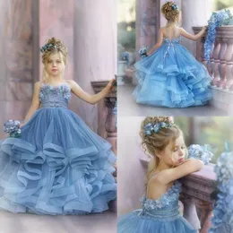Little Flower Girls Dresses Short Sleeve Kids First Communion Gown Floor Length Toddler Birthday Party Dress