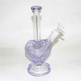 9 "Purple Heart Shape Glass Beaker Bong Hookah Glass Water Pipe Dab Rigs med 14mm DownSheam och Bowl Quartz Banger Nail