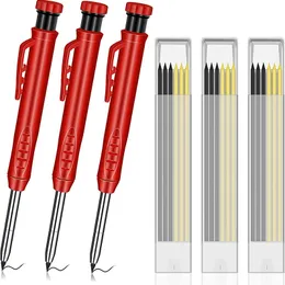 Solid Carpenter Pencil Set with 7 Refill Leads hand tools, Built-in Sharpener, Deep Hole Mechanical Pencil Marker Marking Tool