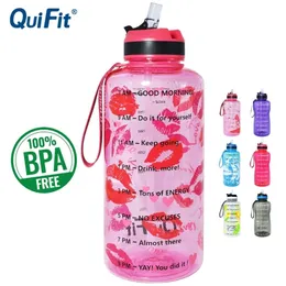 Quifit 2l 1.3l 450ml halv gallon tritan vattenflaska med halm BPA gratis min drink flaskor bärbar protein shaker sport gymnog 201221