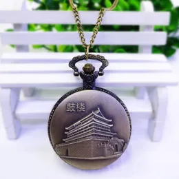 5 PCS Multiple styles Bronze Color Steel Flip fashion Souvenirs Xi'an Drum Tower Tour Quartz Vintage jewelry Good Christmas Gift Toy Watch