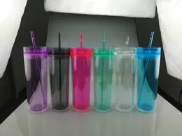 対応する色の蓋とわらプラスチックの水のボトルのカーマグを持つ新しい22オンスのアクリルの細いタンブラーの透明なプラスチックスリムタンブラー