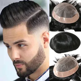 男性のための天然の人間の毛髪ユニットのための高級モノレースヘア透明な交換システムToupeeメン毛管プロテーゼメンズかつら
